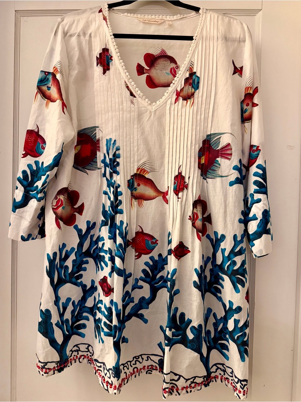 Soft Surroundings cotton dress with tropical fish size petite LARGE. So fun!